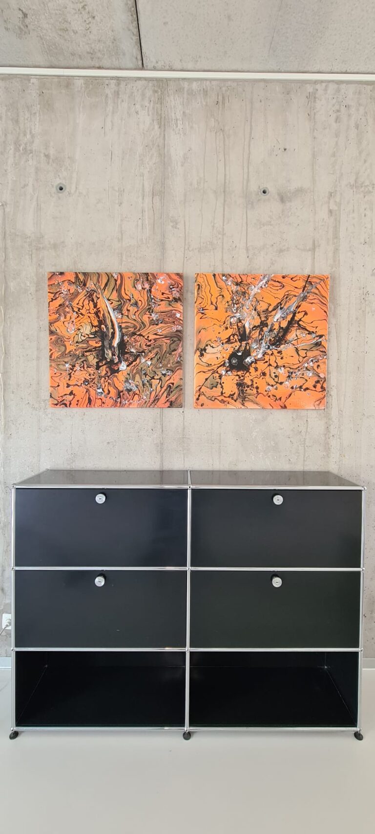 On Fire I & II - Resin with acrylics on canvas - 70x70cm - 1500 euro each