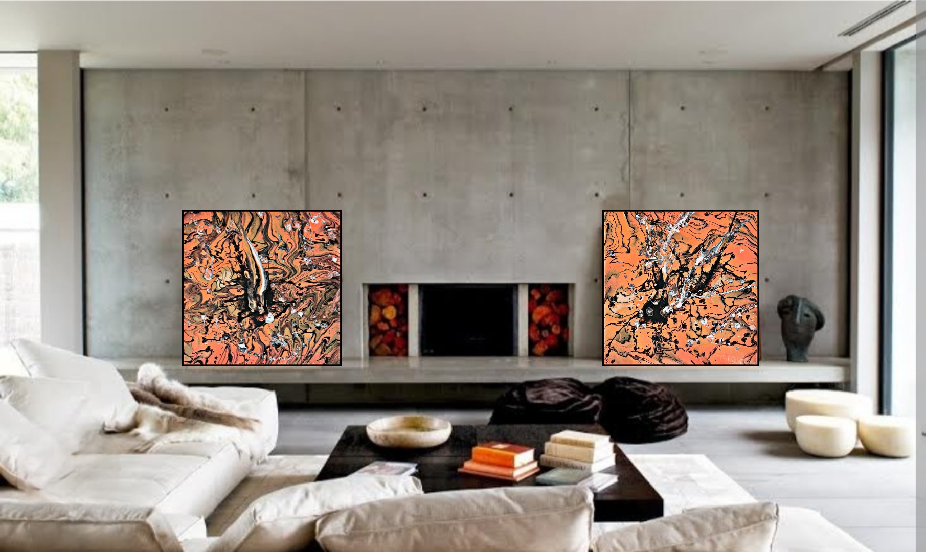 On Fire I & II – Resin with acrylics on canvas – 70x70cm – 1100 euro each