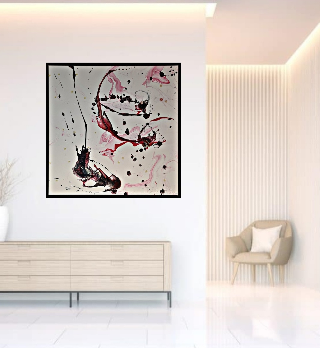 Raspberry coulis – Resin with acrylics on canvas – 80x80cm – 1650 euro (framed)