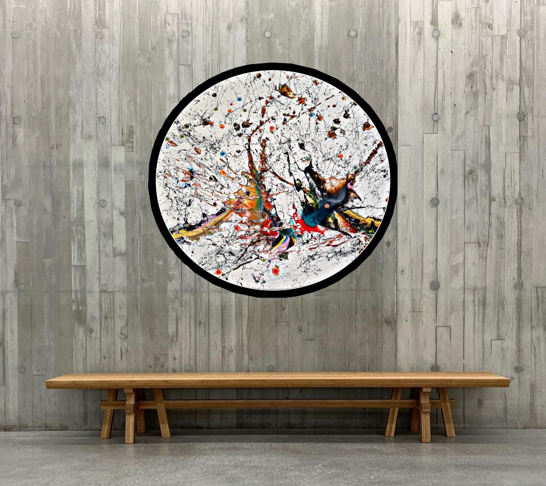 Zen – Resin with acrylis on canvas – diameter 1m – Available at Nitra Art